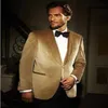 Handsome Gold Velvet Groom Tuxedos Shawl Collar Men's Toast Dress Work Business Suits Jacket Pants Bow Tie W221 & Blazers263l