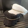 Козырьки в британском стиле для девочек, шляпа художника с плоским верхом, модная ретро-модная маленькая шерстяная кепка с ароматом, корейская бумажная морская кепка