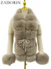 Women's Fur Faux Fur ZADORIN Fall Winter Women Faux Fur Coat Luxury Knitted Sweater Fur Cardigan Detachable Collar White Pink Jacket Faux Fur Coats 230911