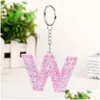 Keychains Lanyards 1pc Keyring 26 English Word Letter Keychain Glitter harts A till Q handväskescharm för Woman1 Drop Delivery Fashion AC Dhqyn