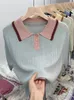 Camisetas Vintage verdes Y2k para mujer, camisetas coreanas Harajuku, moda de verano 2023 para chica, Top de manga corta con cuello tipo Polo