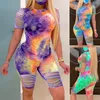 Women's Tracksuits Shorts Pants Top Sets O-Neck Set Sport Tie-dyed Women Elastic Suits &