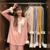 Women's Sleepwear Big Bow Pajama Sets Women 7 Colors Sexy All-match Cute Ruffles Princess Preppy Long Sleeve Lounge Nighty Soft Autumn Mujer