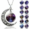 Collier lumineux avec pendentif en forme de lune, 12 signes du zodiaque, galaxie, Constellation, astrologie, Horoscope, à breloques, pour femmes, hommes et filles