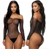 Sexy set sexy meisje visnet lange mouw bodystocking strass Sparkers glanzende clubwear lingerie 230808