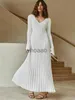 MagnificentCasual Gebreide Dames Lange V-hals Vrouwelijke Effen Elegante Volledige Mouw ALine Herfst Winter Dames Geribbelde Maxi Robe 230301 HKD230912