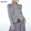 Karrcat Cardigan côtelé vintage pour femme - Pull tricoté avec broderie grunge - Esthétique Y2k - Manteau à fermeture éclair - Style américain - Streetwear 230912