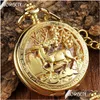 Pocket Watches 2021 Gold Clock Flower Deer Carving Design Mechanical Watch Fob Waist Chain Skeleton Hollow Steampunk Men Drop Delivery Dhfxz