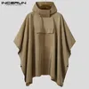 Męskie mieszanki Inderun Men Solid Trench Szybki suchy z kapturem luźne kieszenie ponchos zwyczajne płaszcze na zewnątrz nieregularne płaszcze nie rdzeniowe s 5xl 230912