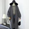 여자 후드 봄과 가을 중간 길이 니트 가디건 부드러운 게으른 스타일 두꺼운 캐주얼 스웨터 코트