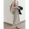 Casual Dresses Summer Beach Vintage Striped Dress For Women 2023 Sleeveless Loose Elegant Soft O-Neck Black Tank Top Long Robe