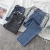Dżinsy damskie wysokie pasy proste jesień retro niebieskie odcinki przycinane 2023 Wszechstronne spodnie dżinsowe