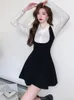Casual Dresses Korean Two Piece Set Fall Outfits Office Women kjol Lapel Cardigan Crop Tops Suspender Mini Elegante Clothes