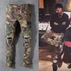 Jeans masculino camuflado estampado patchwork militar motociclista jeans para moto slim fit reto exército verde bolsos calças jeans cargo 2915
