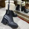 Bottes de pluie à bout carré pour femmes, bottines à talon épais et semelle épaisse, bottes Chelsea de styliste, bottes en caoutchouc pour dames