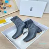 Women Ankle Boots Designer Chunky Heel Ankle Boot Toe Fashion Cream Silvery Leather Dress Booties Size 35-40