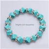 Bangle New Fashion 10Pcs/Lot Classical Vintage Turquoise Bracelet Bangle Cute Pendant Tibet Sier Natural Stone Gifts Drop Delivery Dhyks