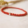 Link Bracelets Natural Cinnabar Bracelet Women's Red Sand With 925 Silver Beads Jewelry Gift