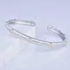 Bangle Fashion Open Bracelet Inlay Cubic Zircon Wire Drawing Design Simple Two Color Jewelry For Women Wedding Party Anniversary Gift 230911