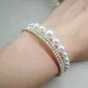 Bangle Gold Tone Urocze cyrkon kryształowa panna młoda podwójna warstwowa rozciąganie Pearl Pelar's Bransoletka Prezenty