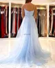 MagnificentLight Sky Blue Prom Long for Women Black Girls Lace Applique with Detachable Train Formal Dress Evening Party Birthday Gowns Custom Made HKD230912