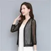 Women's Knits Korean Three Quarter Sleeve Lace Hollow Out Chiffon Cape Cardigan Thin Coat 2023 Summer Fashion Women Crochet Tops