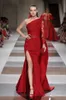 Magnifique rouge Ziad Nakad sirène paillettes soirée une épaule manches longues appliqué grande taille robes de bal balayage train côté fendu robe formelle HKD230912