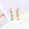 24 k giallo pregiato oro massiccio 3 cuori pendenti lampadario collegare orecchini allunganti donne grande amore gioielli di moda alla moda alti 251C