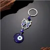 Anéis -chave Design clássico Antique Sier azul Evil Eye Chain Chain Animal Pendant Crafting Keychain pendurado jóias de ornamento para presente Drop dhskb