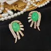 Boucles d'oreilles dos cour Vintage femme élégante Zircon vert sans Piercing Clips d'oreille