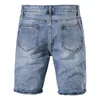 Herr shorts män denim baggy lös rak fempunkt byxor sommar tunn ljus färg casual rippad