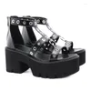 Sandalen 8cm Hakken Europese Open Teen Metalen Ring Holle Hoge hakken Dikke Zolen Romeinse Schoenen Mode Dames Lhx