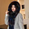 Women's Real Fox Fur Scarf and Hat Set Warm Knitted Cape Shawl Wrap Collar Cap