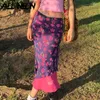 Saias verão floral midi y2k mulheres imprimir cintura alta chiffon lápis vintage 2000s bonito doce streetwear bottoms