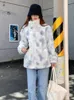 Kobiet bluz z kapturem houzhou koreańskie mody streetwear jagnięcy wełniane kobiety 2023 Zima swobodna krawat barwnik luźne grube z kapturem kurtka ins