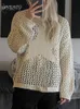 Women's Sweaters Weekeep Distressed Crochet Star Sweater Pullovers Oversized Loose Holes Knitted Jumper Smock Y2k Harajuku Streetwear 90s Sweater 230911