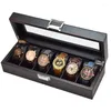 Boîtes de montres 6 fentes en Fiber de carbone, boîte de rangement en Fiber de carbone pour hommes, présentoir en bois, emballage cadeau