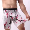 Calzoncillos Hombres Seda de hielo Ropa interior con estampado floral Pierna larga U Bolsa convexa Boxer Pantalones cortos deportivos Pantalones cortos juveniles Transpirable