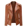 Женская кожаная куртка из искусственной кожи, женская мода, черный, коричневый, яркие цвета, мотоциклетное пальто, короткое искусственное байкерское мягкое женское пальто