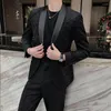 Ternos masculinos 2023 primavera e outono tendência impressão pequeno terno homem moda negócios casual padrão escuro casaco S-3XL