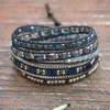 Bangle Homens e Mulheres 4mm Bead Azul Ajustável Bohemian Crystal Cura Wrap Declaração Bead Pulseira 230911