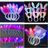 Party Favor Led Bunny Ears Headband Light Up Flashing Fluffy Rabbit Ear Headbands Sequins Headdress Costume Cosplay Hairband Woman H Ot5Yp