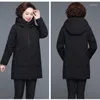 Trenchs de femmes manteaux de couleur unie veste rembourrée en coton poche intérieure pour les femmes âgées d'âge moyen long hiver plus taille pardessus de réduction d'âge