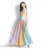 Casual Dresses Summer Dress Women Tie Dye Diagonal Collar Elegant Böhmen Sundress STEVELESS Strandkvalitet Tryckfest PO