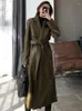 Trench-Coat Long surdimensionné en cuir pour femmes, automne 2023, manches avec ceinture, Faux manteaux amples à la mode