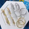 Stud Earrings 5 Pairs Cuban Link Chain Micro Pave CZ Hip Hop Simple Fashion Jewelry Accessories
