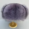 Unisex Full Covered Real Silver Blue Fox Fur Hats Whole Pelt Fox Fur Russian Ushanka Hat Trapper Hunter Hat Earflap Cap