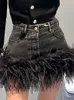 Skirts Skirts DEAT Fashion Women's Denim Skirt High Waist Streetwear Black Patchwork Feather A-line Spring 2023 Trendy 17A5616 230225 L230912