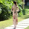 Abbigliamento etnico da donna in raso lungo slim fit cheongsam tradizionale cinese abito con stampa retrò taglie forti abiti eleganti da festa collo in piedi