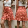 Skirts 2023 Summer Women's Commuter Casual Style High Waist Orange Red Polka Dot Pleated Skirt Printed Ruffle